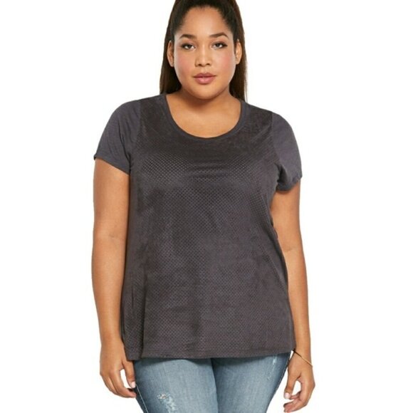 Torrid Perforated Faux Suede Gray Tee 2x - Picture 1 of 8